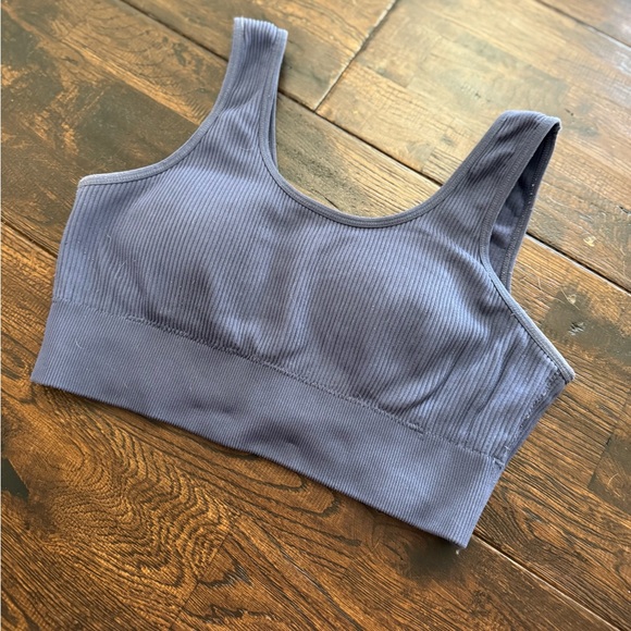 Aerie Coastal Blue Ribbed Sports Bra Bralette Size L - Picture 5 of 8